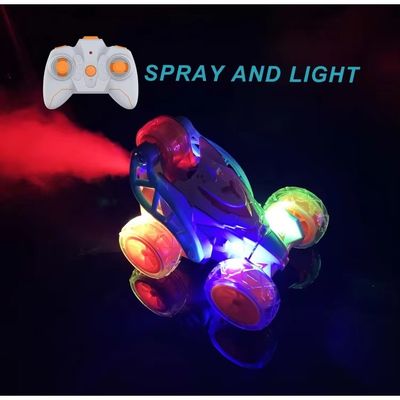 Experto de control remoto coche de acrobacias 360 grados de rotación coche con luz de la música spray juguetes para niños tiempo de juego 18 minutos