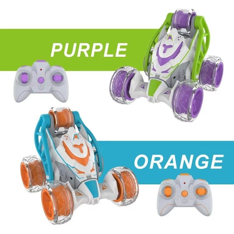 Experto de control remoto coche de acrobacias 360 grados de rotación coche con luz de la música spray juguetes para niños tiempo de juego 18 minutos